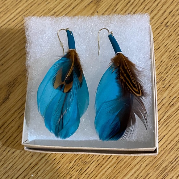 FREE🎁 Handmade artisan blue feather earrings - Picture 3 of 4